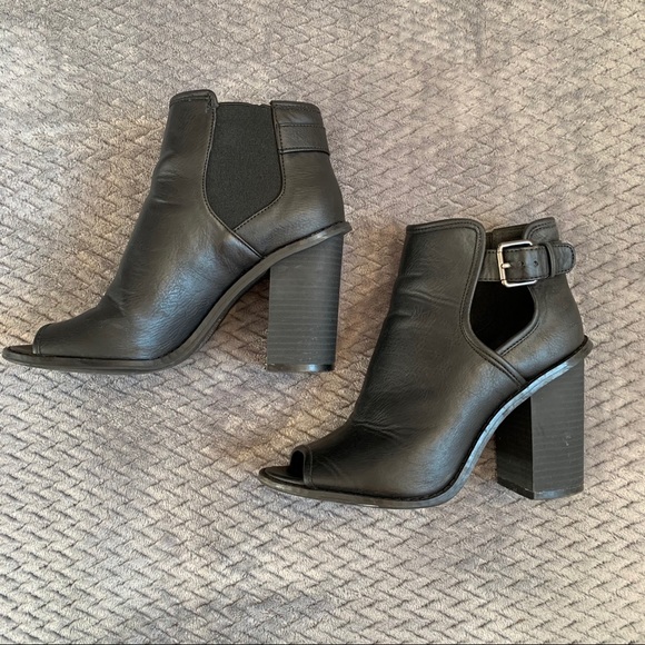 Black Peep Toe Ankle Booties - Picture 3 of 13